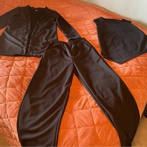 Black 3-Piece Travel/Lounge Set - Top, Pants, Jacket, Size Small